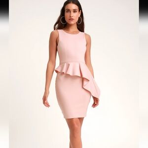 lulus size small dress here and vow light pink sleeveless ruffled bodycon